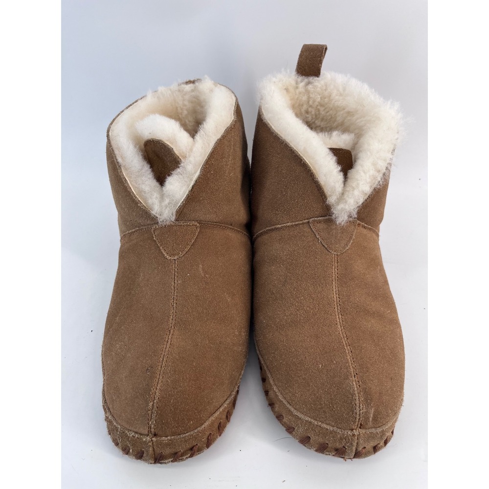 Vermont Country Store Suede Shearling Lined Slipper Booties Tan Brown Women